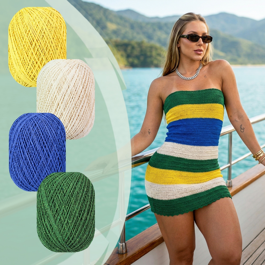 Kit Barbante Malu Brasil 4 Cores Verde Amarelo Azul Branco Tex 295 Crochê Tricô 500m Especial Copa