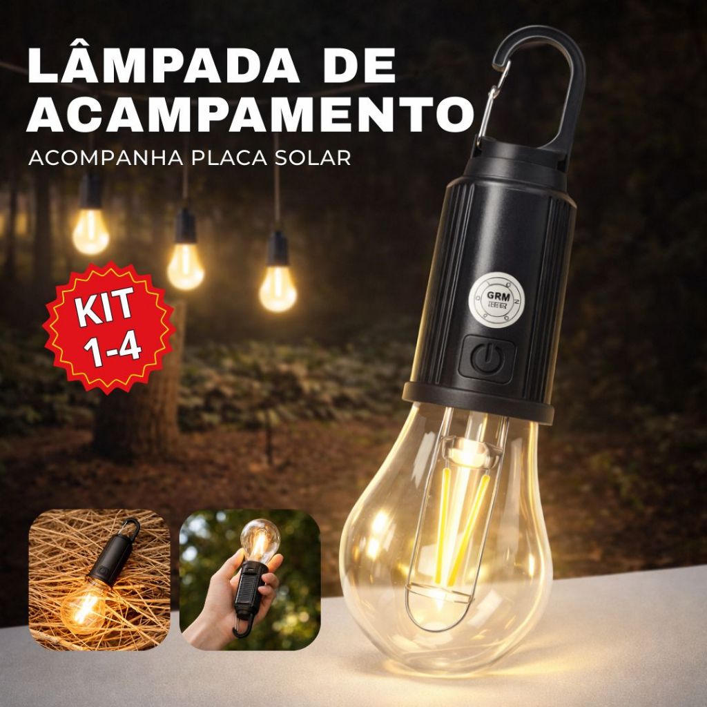 Lâmpada Led Acampamento Lanterna USB para Pesca SOS Ar Livre com Gancho Preto