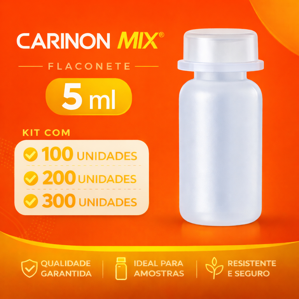 Kit 100, 200 ou 300 Un Frasco Flaconete De Plástico 5ml Com tampa de Pressão Transparente