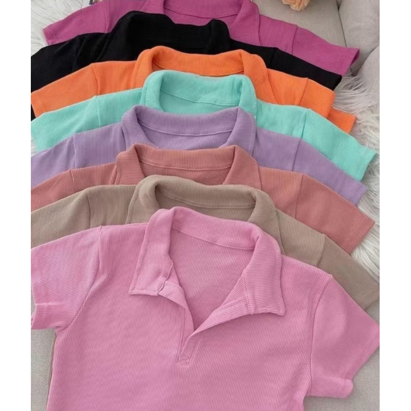 BLUSA GOLA POLO MODA FEMININA BÁSICO CASUAL SOCIAL TRABALHO RIBANA ALGODÃO MANGUINHA VERÃO DIA A DIA ELEGANTE