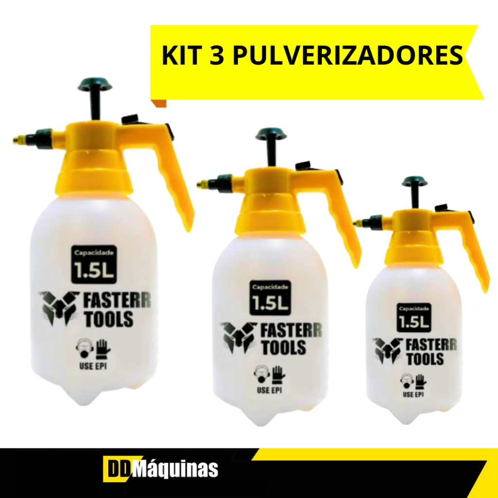 Kit 3 Pulverizadores Manual Com Bomba e Válvula Spray 1,5 Litros FST028 - FASTERR