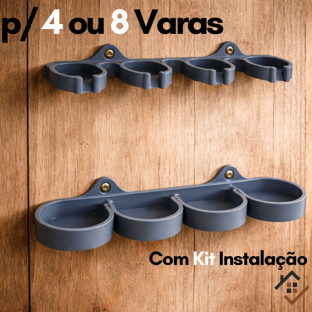 Suporte Vara De Pesca Parede Expositor Rack Apoio 4 ou 8 Varas para Pesca com Parafusos