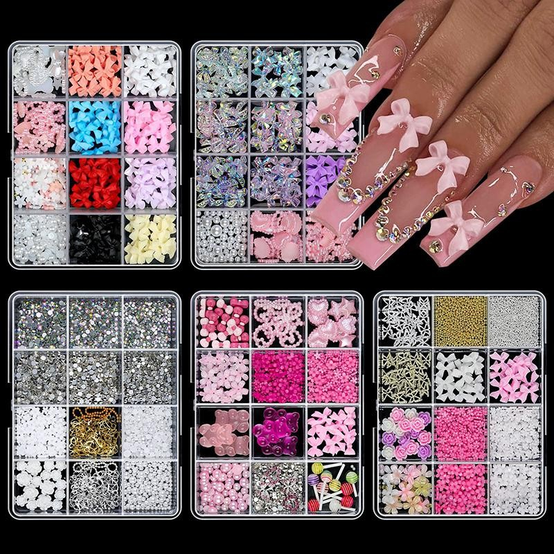 12 Grade De Resina Para Unhas Bowknot Urso Encantos Arte Bowknots Coração Flor Decoração Diy Pirulito 3D Ma