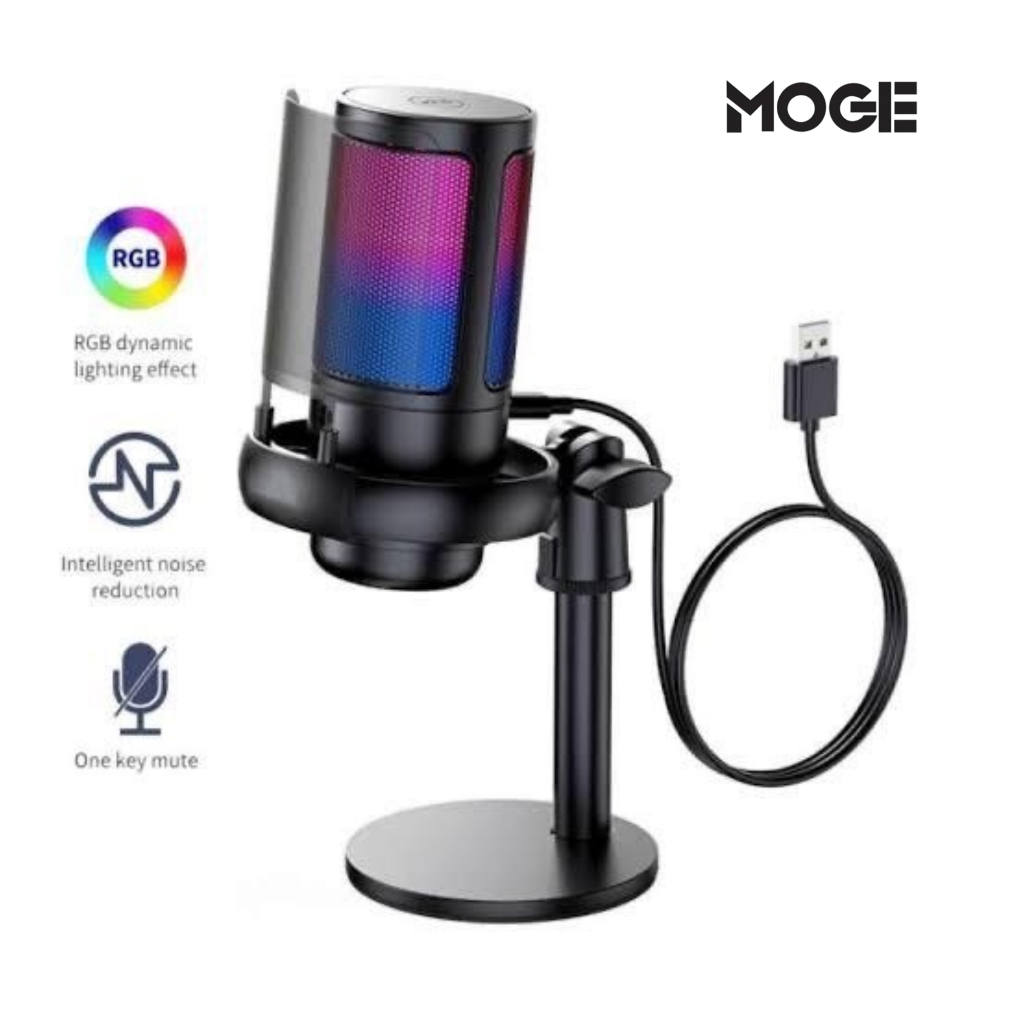 Microfone Gamer Condensador RGB | USB-C | Alta Sensibilidade | Podcast e Streaming