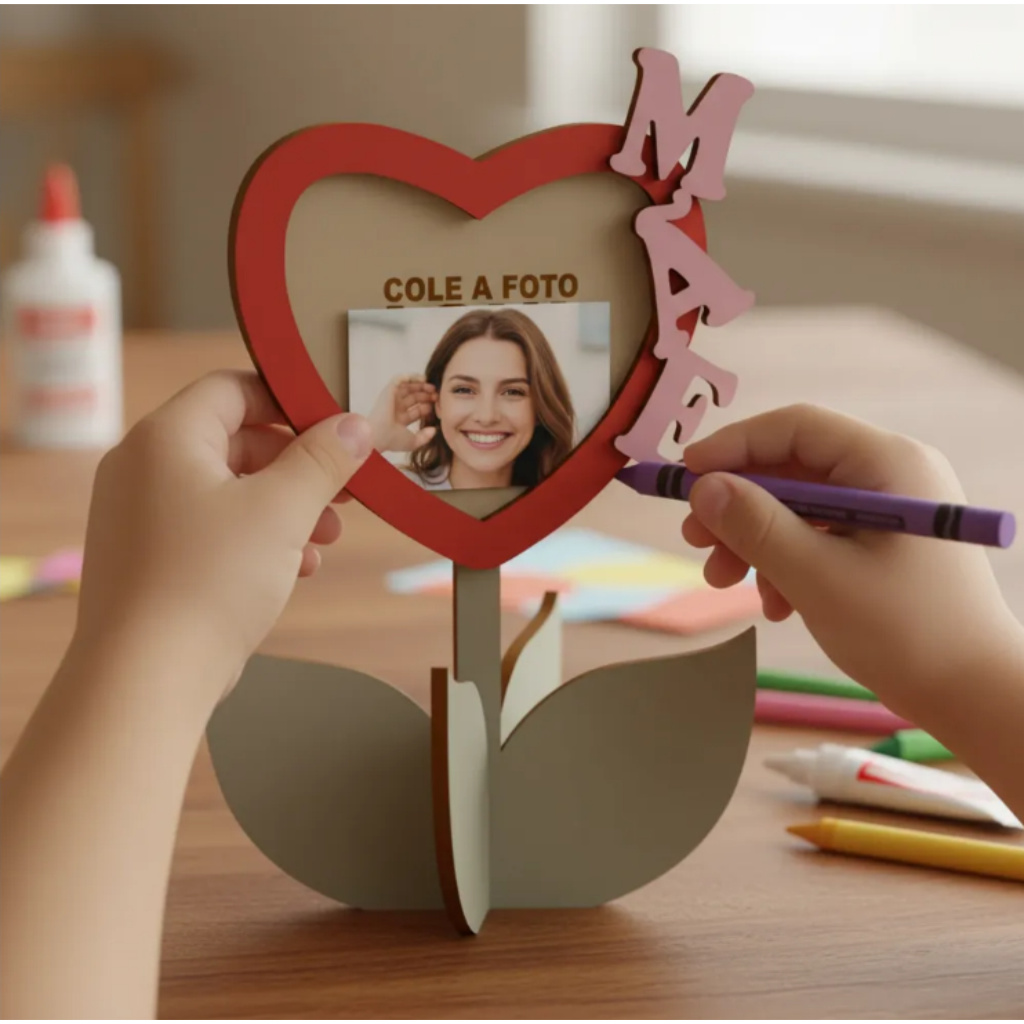 10 Lembrancinhas Dia Das Mães Flor Para Colorir E Colar Foto em MDF CRU ideal para escolas