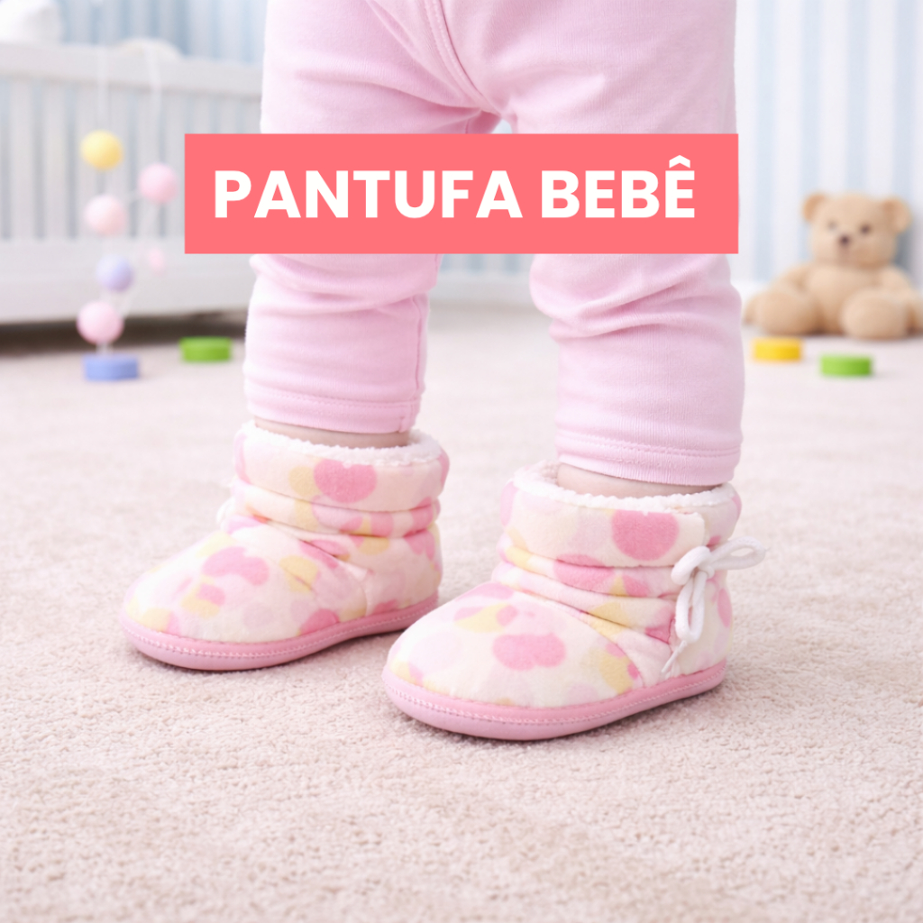 Pantufa Botinha Bebê Menina Estampada Inverno