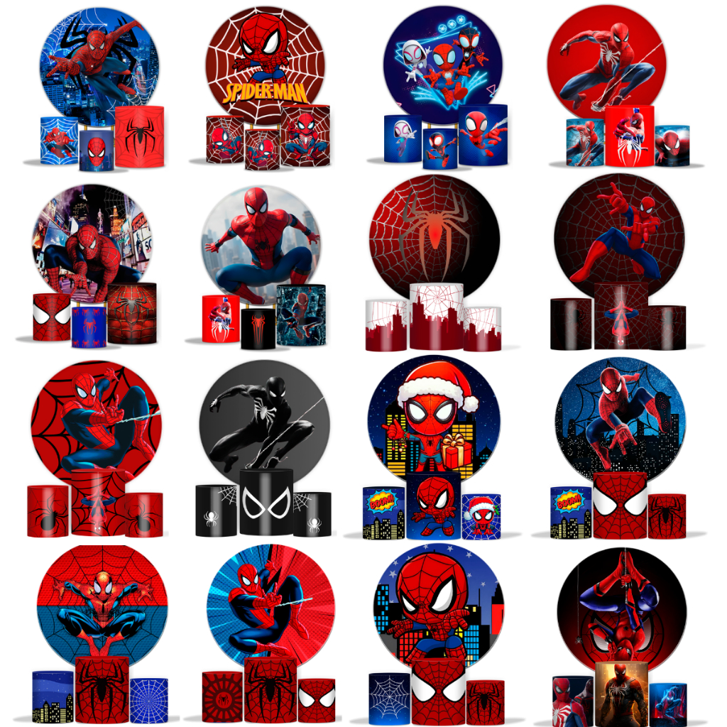 Painel Homem Aranh  Baby Aniversario + Trio Capa Cilindros Painel Redondo Decoração Homem Aranh Baby Painel Do Homem Ara