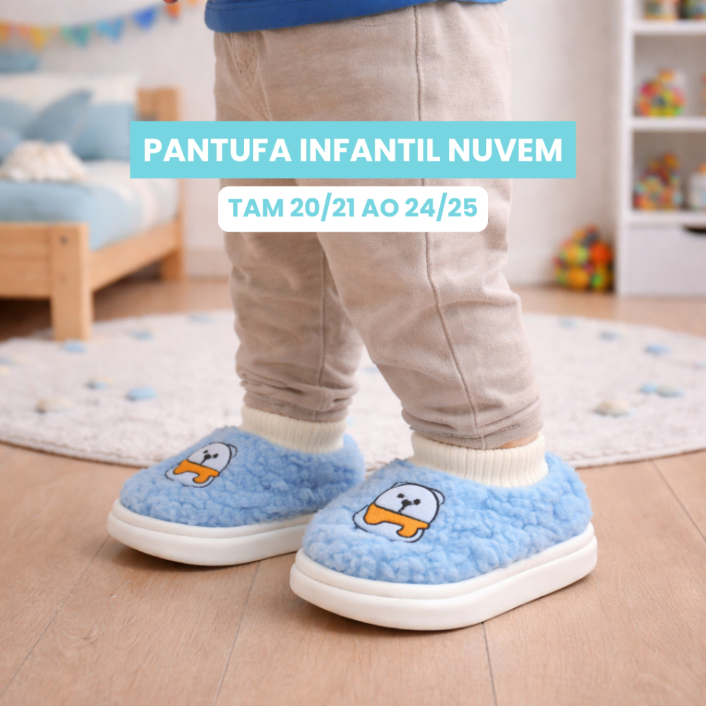 Pantufa Infantil Menino Solado Nuvem Inverno
