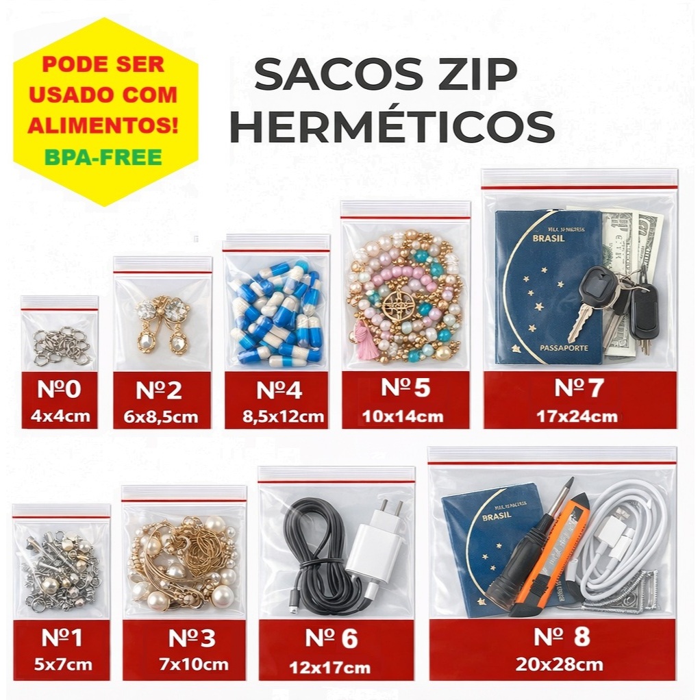 Saco Zip lacre Hermético Resistente Transparente Vários Tamanhos Envio Rápido