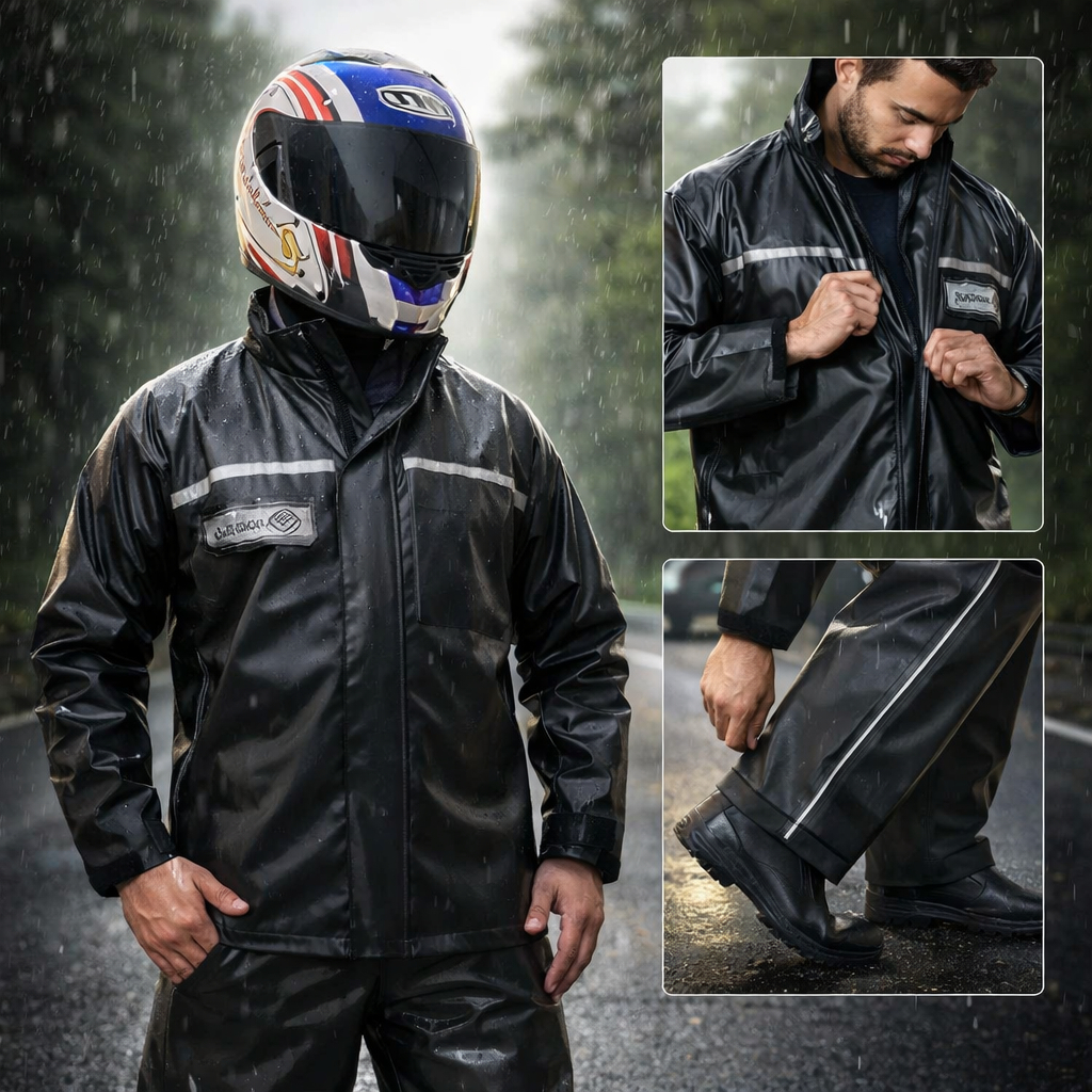 Conjunto Capa Chuva Moto Emborrachada Impermeável Com Gola Flex Motoboy  Entregador Motoqueiro