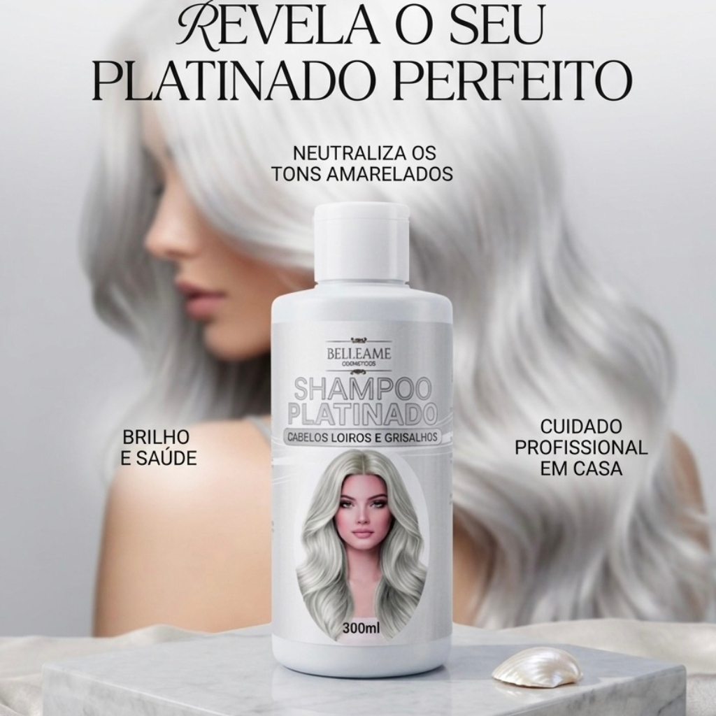 Shampoo Matizador Platinum Efeito Platinado - S/ Amônia - Resultado 100% Natural 300ml