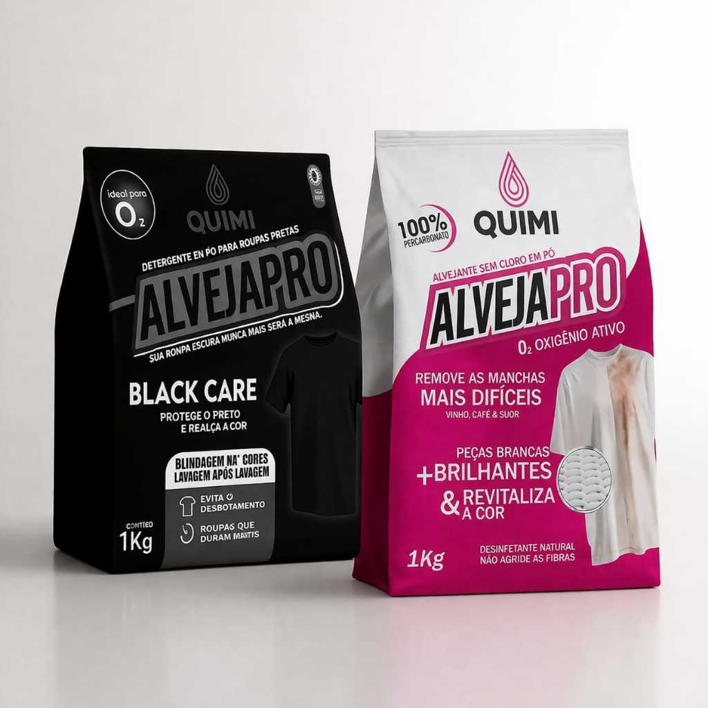Kit Percarbonato de Sódio Alveja Pro e Alveja Pro Black Completo para Limpeza de Roupas Brancas, Coloridas e Pretas