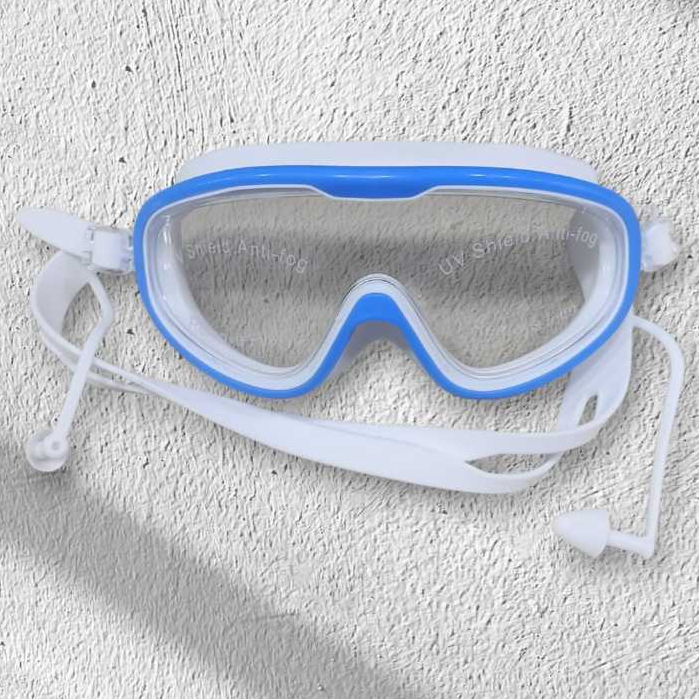 Juvenil/Adulto,Óculos de natação de armação grande com protetores auriculares.