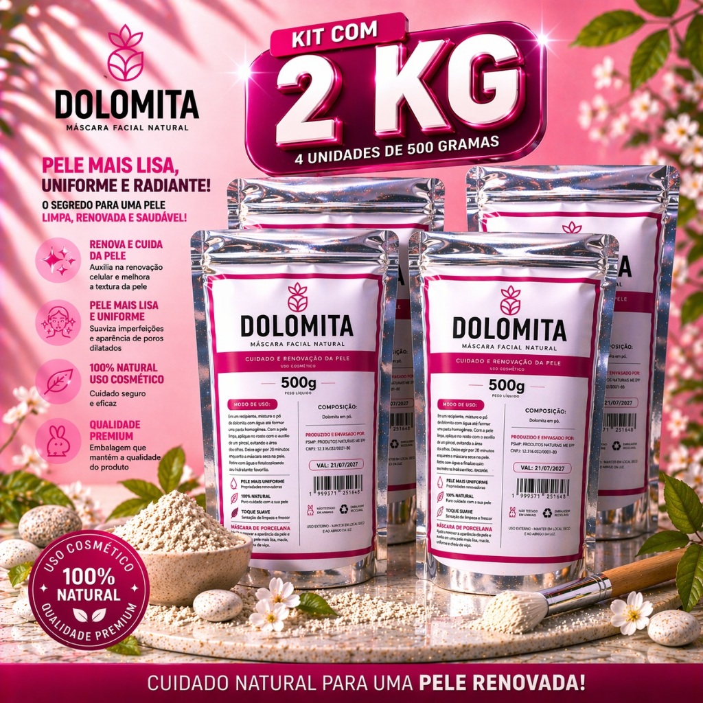 Dolomita Em Pó 500g Natural Original Fonte De Cálcio E Magnésio Com Laudo Técnico