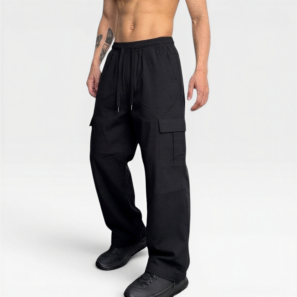 Calça Cargo larga Unisex Larga Skate,Casual estilo Cordão de Ajuste