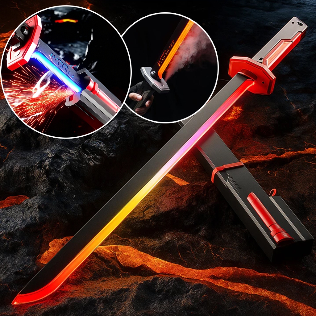 Samurai Grande 80Cm Com Led RGB Faisca e Fumaça Sabre de Luz Iluminado Covei Toys