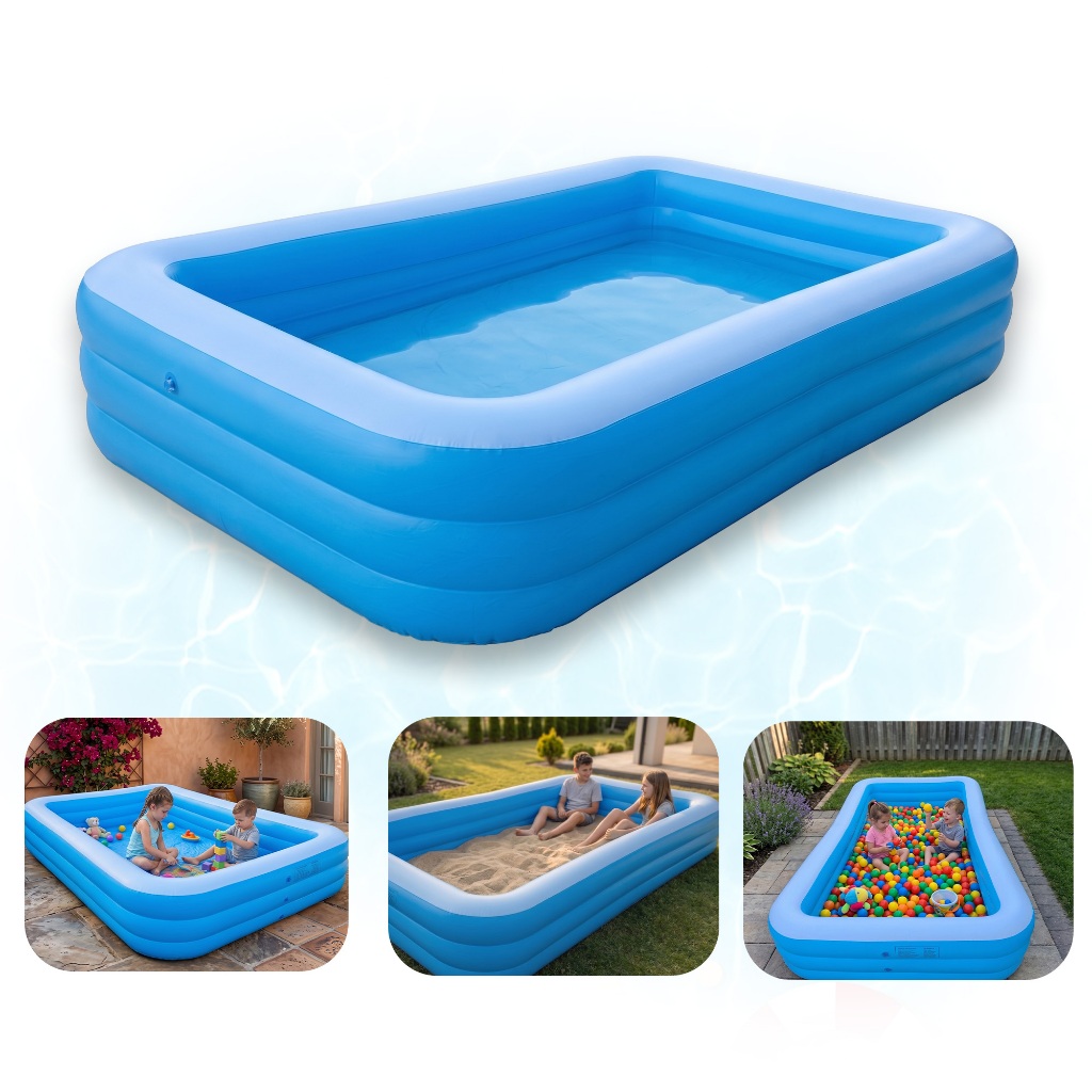 Piscina Inflável 712L Retangular 3 Camadas Reforçada Fácil de Montar para Crianças e Adultos