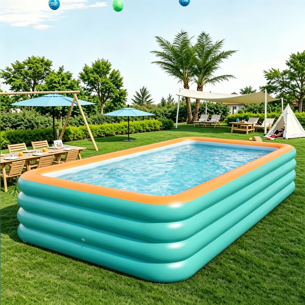 Grande capacidade! Piscina inflável azul de PVC, prática e dobrável, adequada para uso interno e externo.