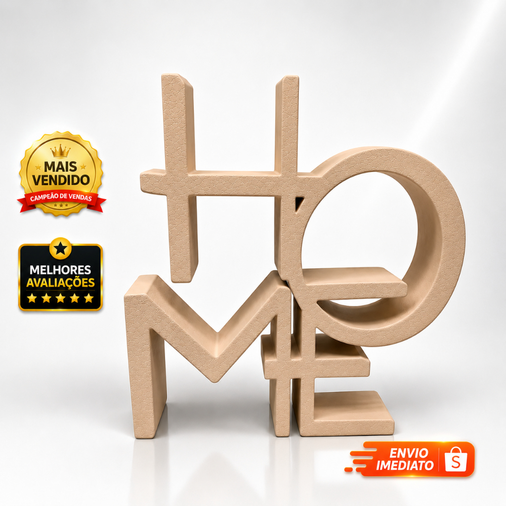 HOME Decorativo 3D Letreiro Premium Enfeite Moderno Sala Rack Estante Prateleira