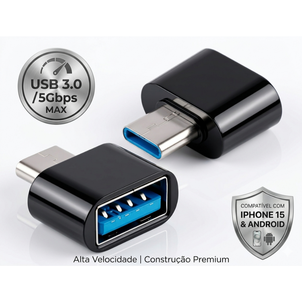 Kit 2 Adaptador USB Para USB-C Tipo C OTG Macho Fêmea Celular Tablet
