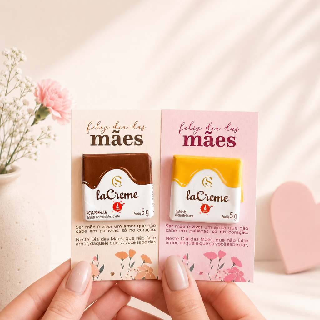 Cartão de Agradecimento Dia das Mães 9x5cm Mimos e Brindes - Chocolate - Lembrança - Presente