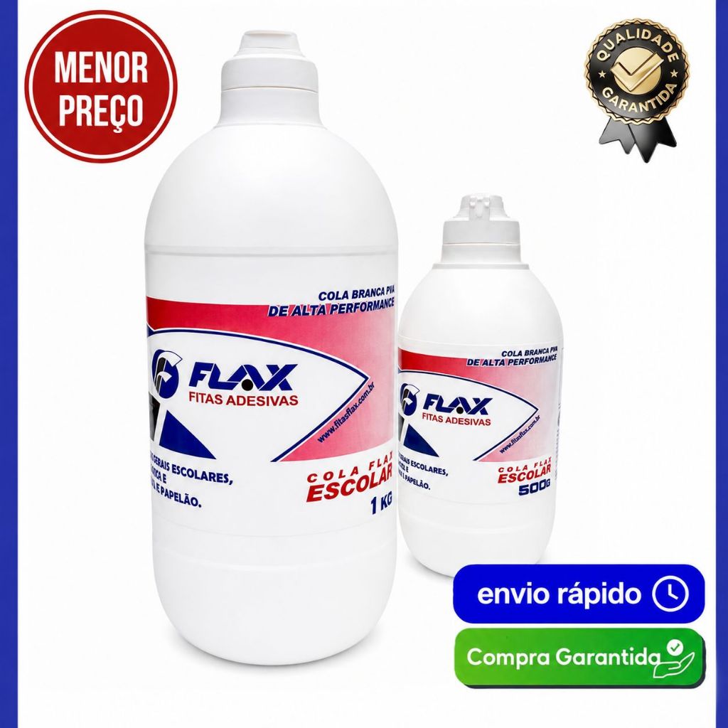 Cola Branca PVA 1Kg Escolar Lavável Artesanato Slime 1kg / 500g Papel Cartolina Papelão