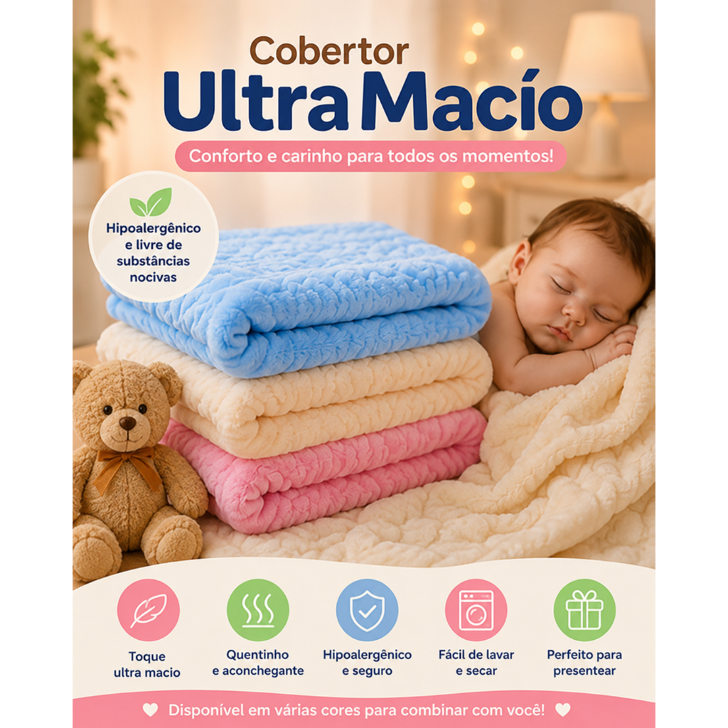 Cobertor Infantil Alto Relevo Super Macio Antialérgico Bebê Quentinho Confortável Luxo Unisex