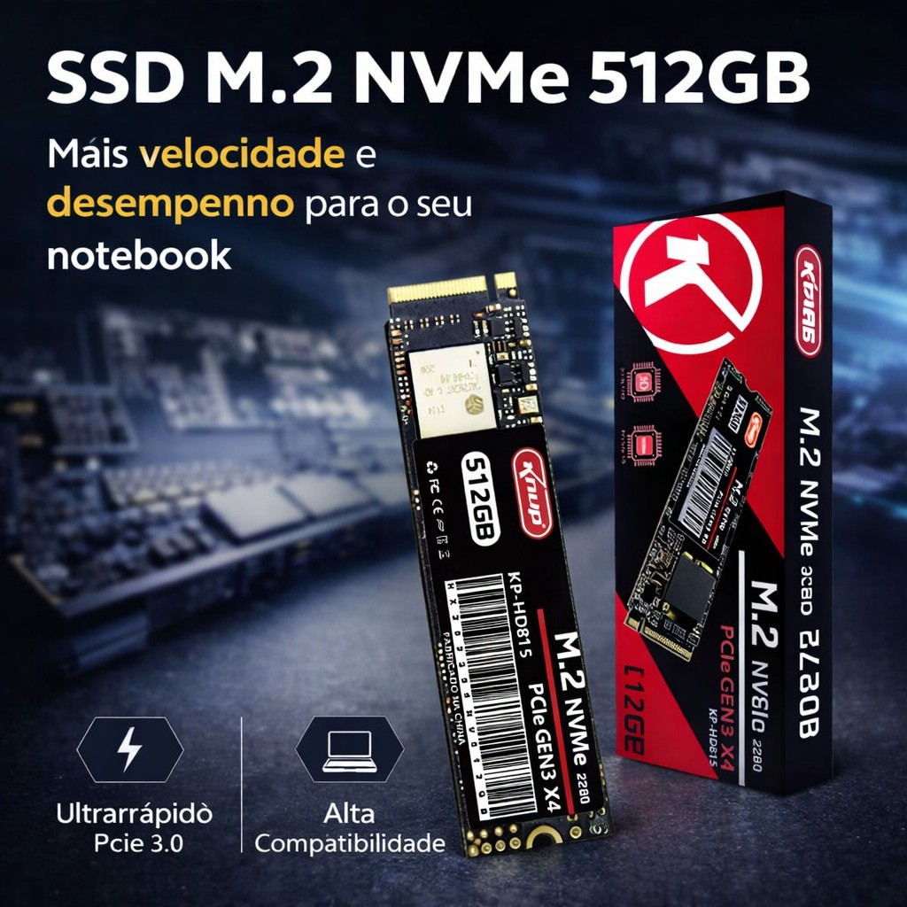 SSD KNUP 512GB M.2 NVMe 3.0 2280 PCle GEN2 X4 SpeedRam 3D NAND – Upgrade Rápido e Seguro
