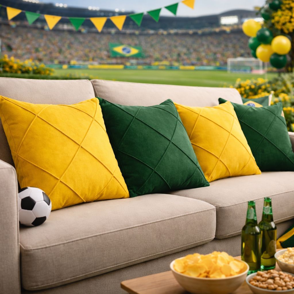 Kit 4 Capas de Almofada Drapeadas Copa do Mundo 45x45cm – Decoração Moderna e Premium