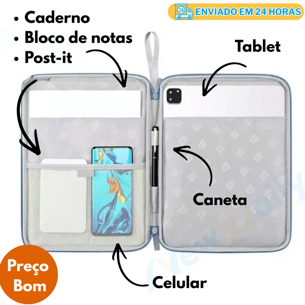 Capa Case Bolsa Pasta Para Tablet Galaxy Xiaomi 6PRO /Redmi pad SE/ Pro 12.1 iPad 7-10 à Pro 13” Polegadas