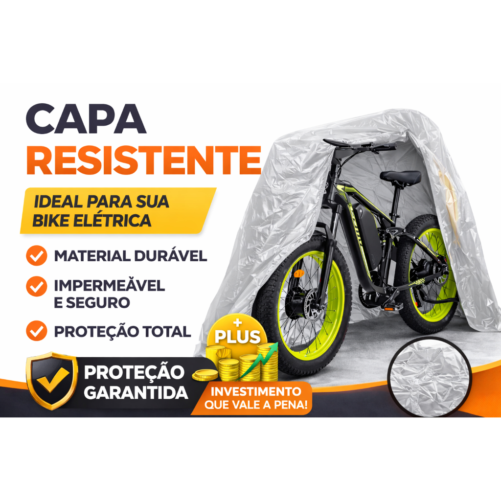 CAPA PROTETORA BIKE ELÉTRICA IMPERMEÁVEL ANTI POEIRA UV CINZA ELÁSTICA