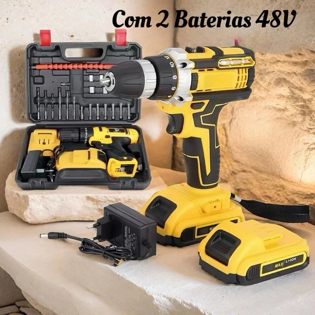 Parafusadeira Furadeira Sem Fio Bateria 48v com Baterias Com Maleta Completo