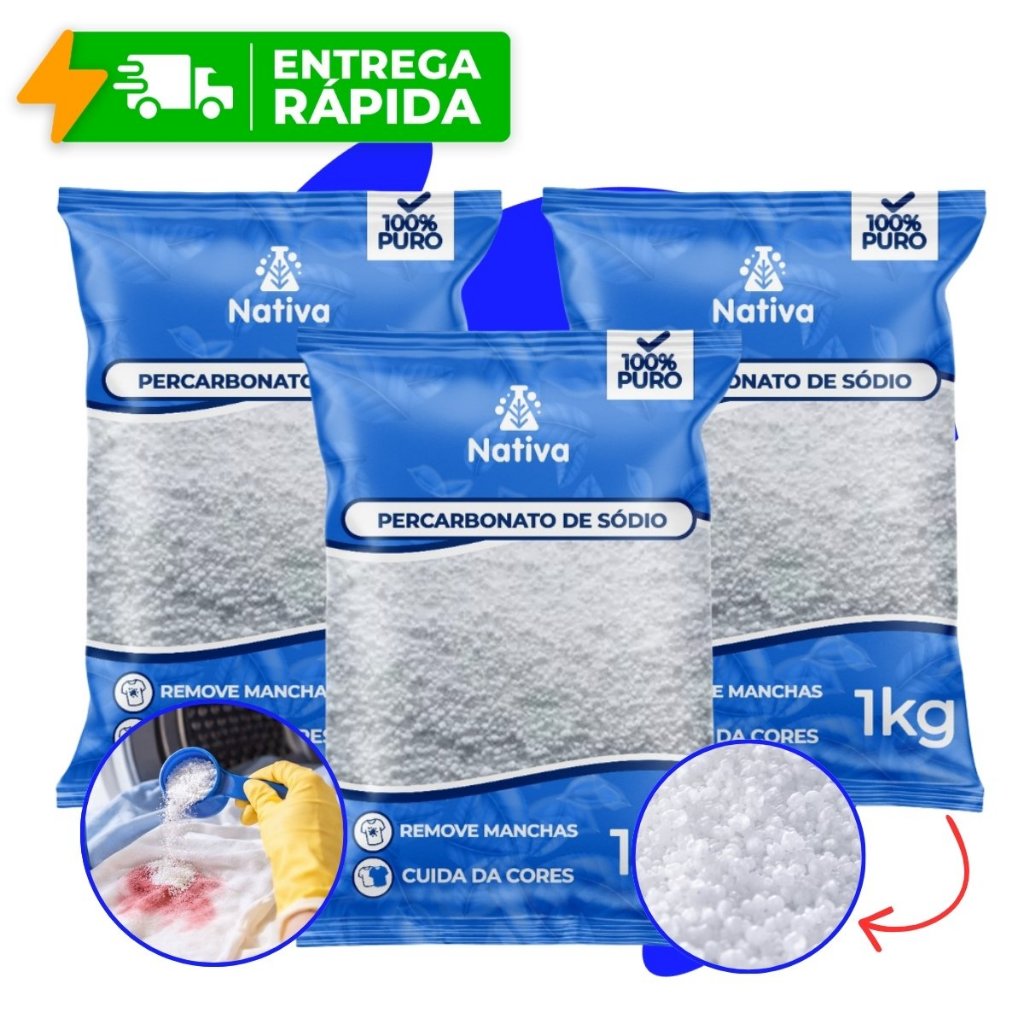 Percabonato de Sódio 100% Puro Tira Manchas Clareador Limpeza Sem Cloro Roupas Escuras Coloridas Limpeza em Geral