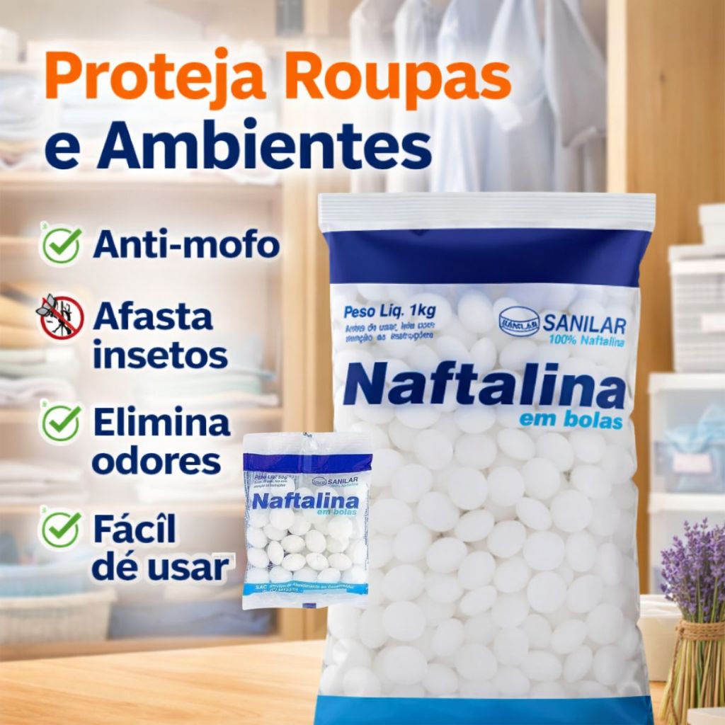 Naftalina Pura em Bolas Sanilar - Anti Insetos,Traças, Baratas, Mofo 100g a 1kg