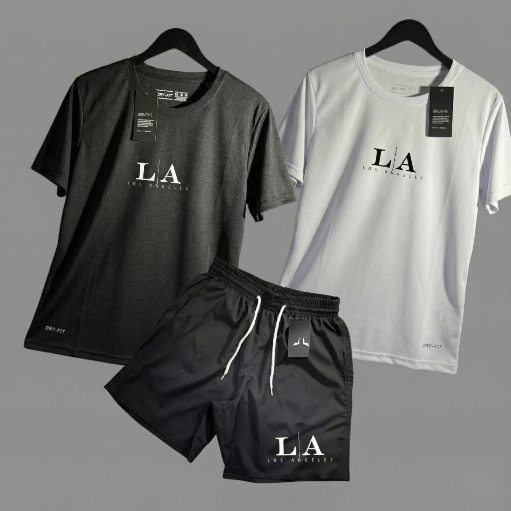 Kit 2 CAMISA 1 Short Tactel Mauricinho Bermuda Camiseta Dry fit Com Elastano Esporte Academia
