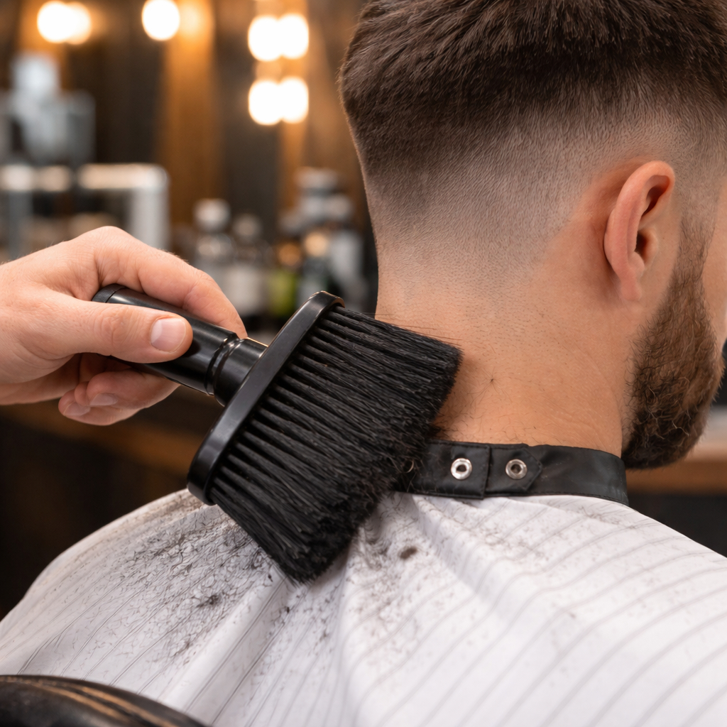 Espanador Pincel Preto Barbeiro Cabeleireiro Remove Resto de Pelos Cabelos Barba