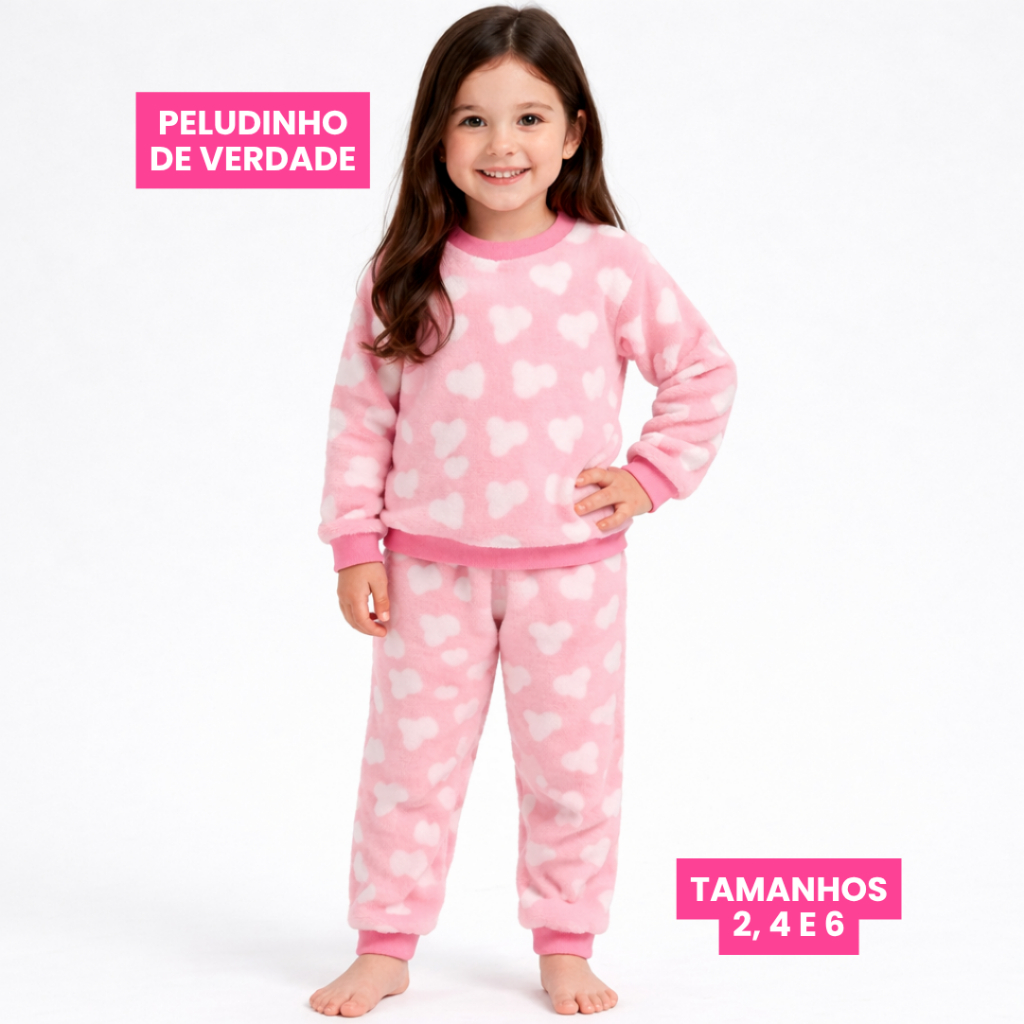 Conjunto de Pijama Fleece Peludinho Infantil Menina Soft Inverno Quentinho