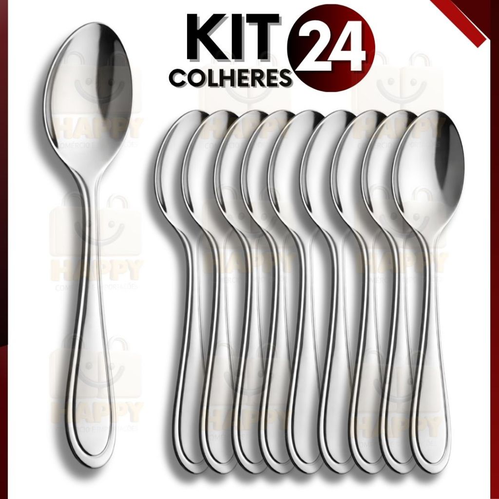 Kit 24 Colher Sobremesa 13,5cm Inox Alta Qualidade Resistente Fácil Limpeza Uso Doméstico
