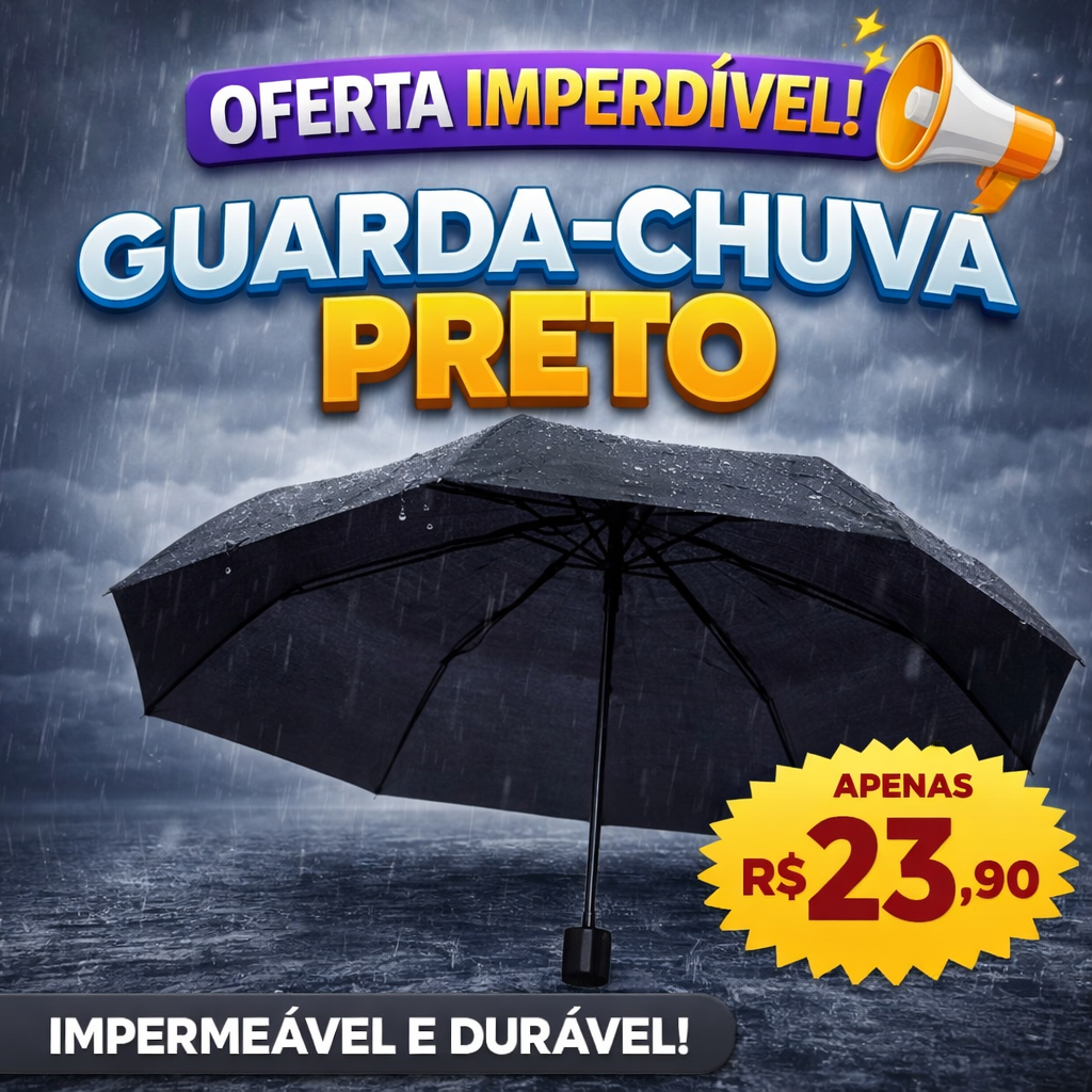 Guarda Chuva Preto Sombrinha Grande Dobrável Portátil Compacto 8 Varetas UV Reforçado Vento Forte