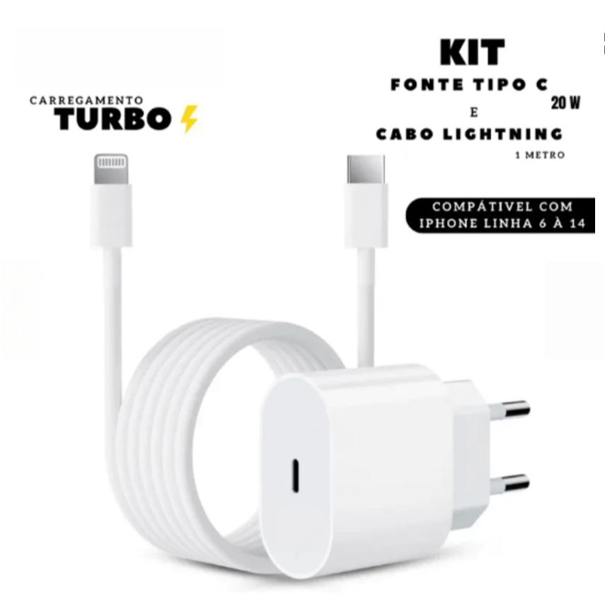 Kit Carregador Compatível Com Iphone 25W + Cabo Lightning - Carregamento Rápido