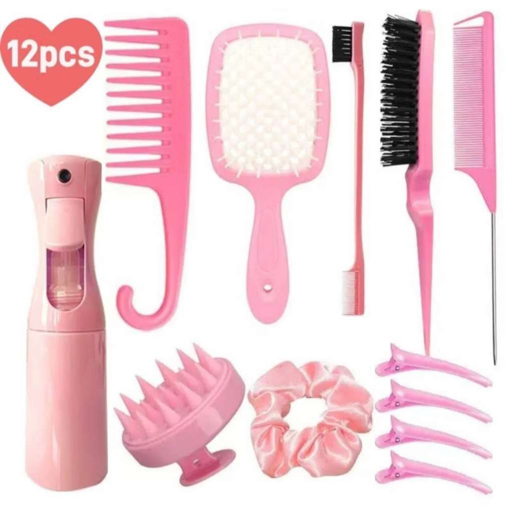 12pcs Escova Para Cabelos Encaracolados Conjunto De Pente De Rabo De Rato Curvo Natural