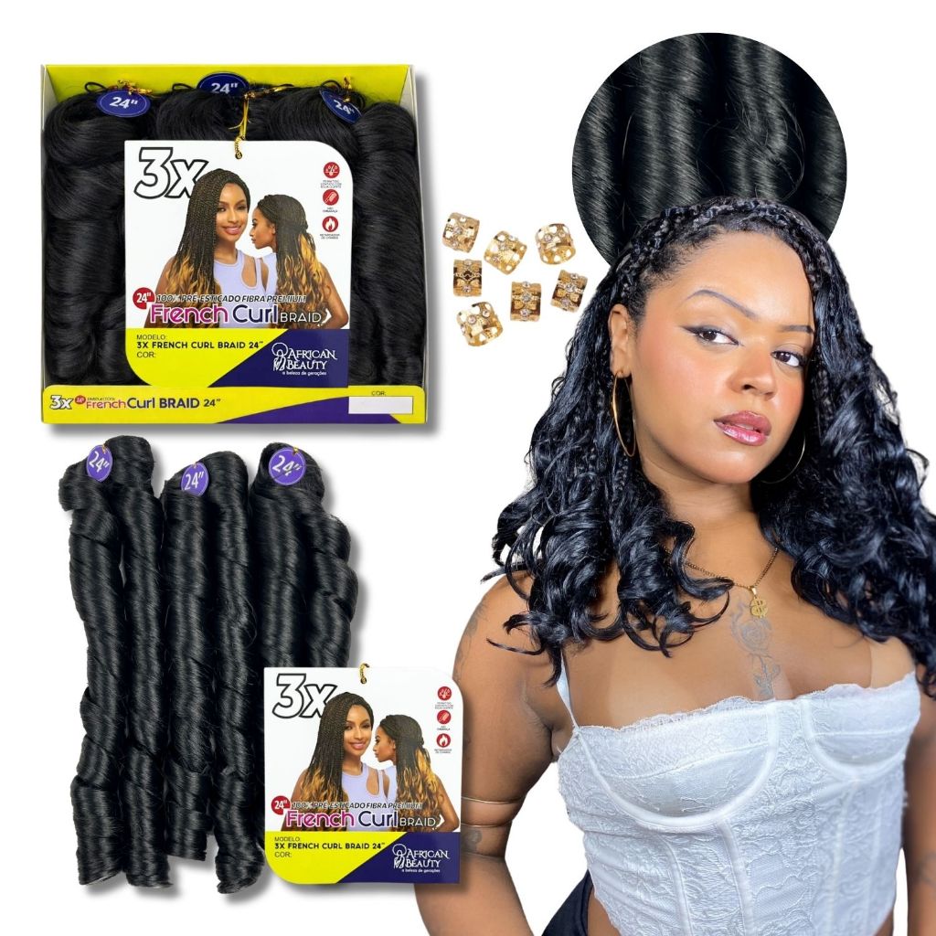 Cabelo Jumbo French Curl Ondulado P\ Trança Cacho Na Ponta Crochet Braid Boho