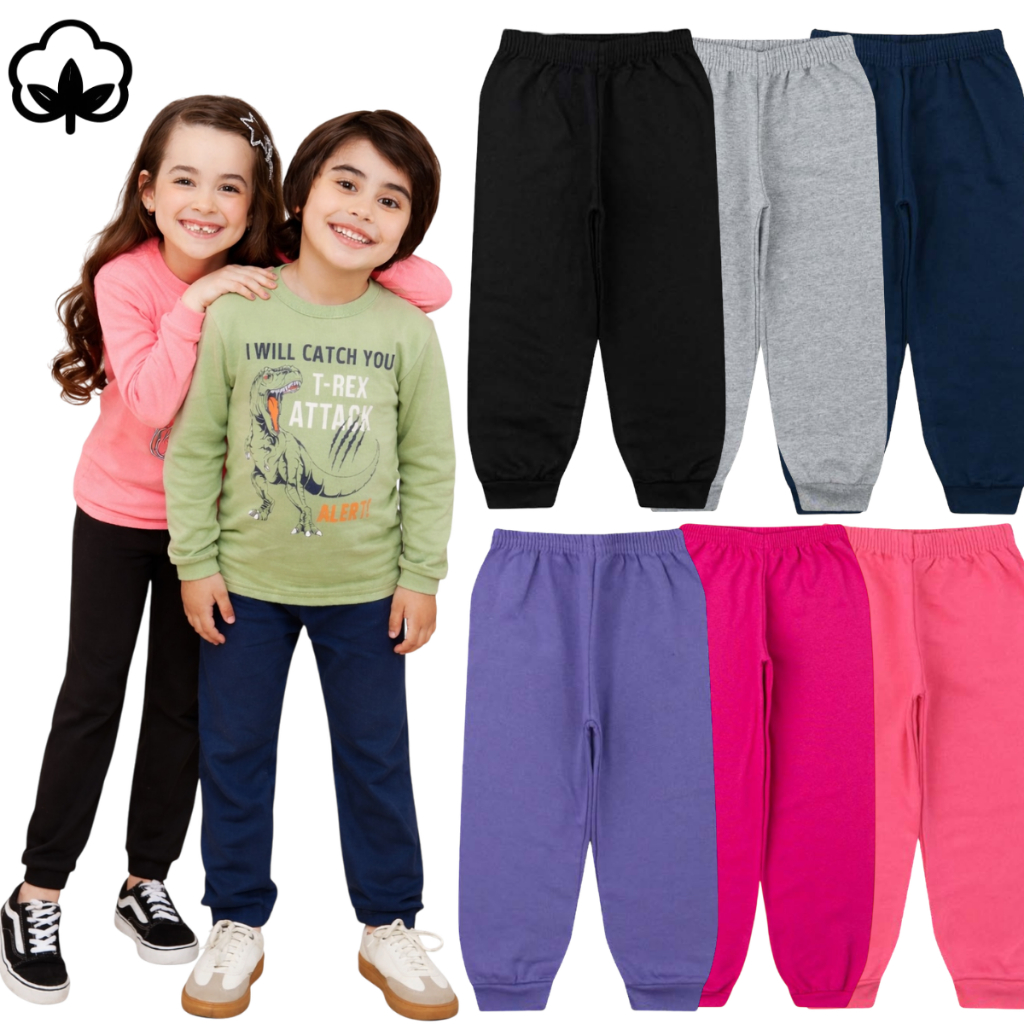 Kit 3 Calças Moletom Infantil Unissex