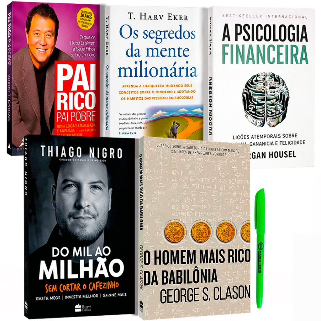 Kit 5 Livros Os Segredos da Mente Milionária + Homem Mais Rico da Babilônia + Pai Rico Pai Pobre...