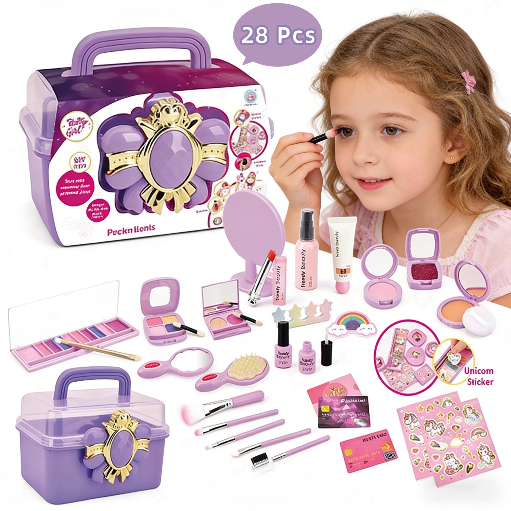 Kids Makeup Set for Play House, Simulated Makeup for Girls with Organizer Case Toy