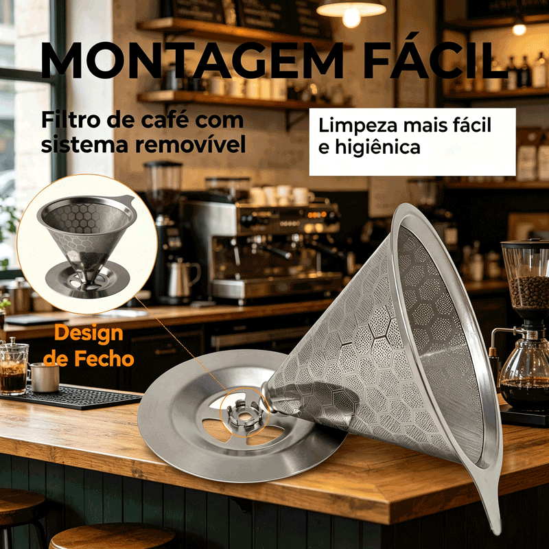 Café Filtro Coador Inox 104 Extra Grande Reutilizável,Funil de café removível，