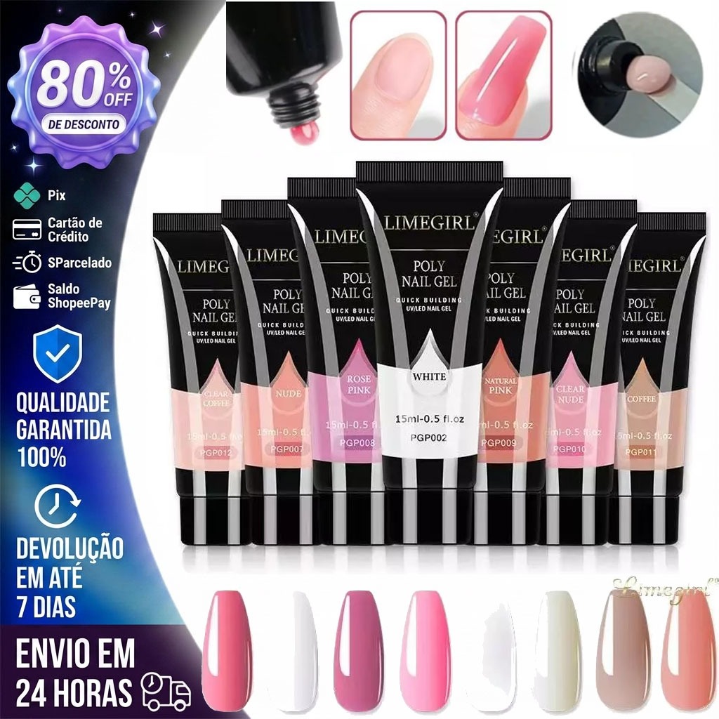 LIMEGIRL Polygel 15g Gel para Alongamento de Unhas UV LED Fast Building Unhas em Gel Profissional Nail Extension