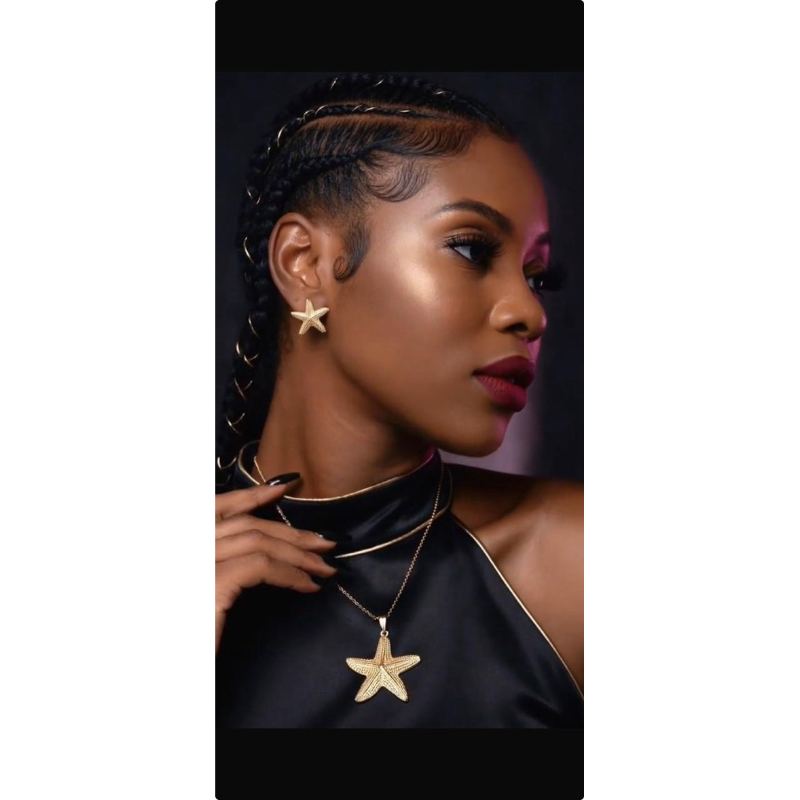 Colar Choker com Pingente de Estrela-do-Mar + Brincos Combinando