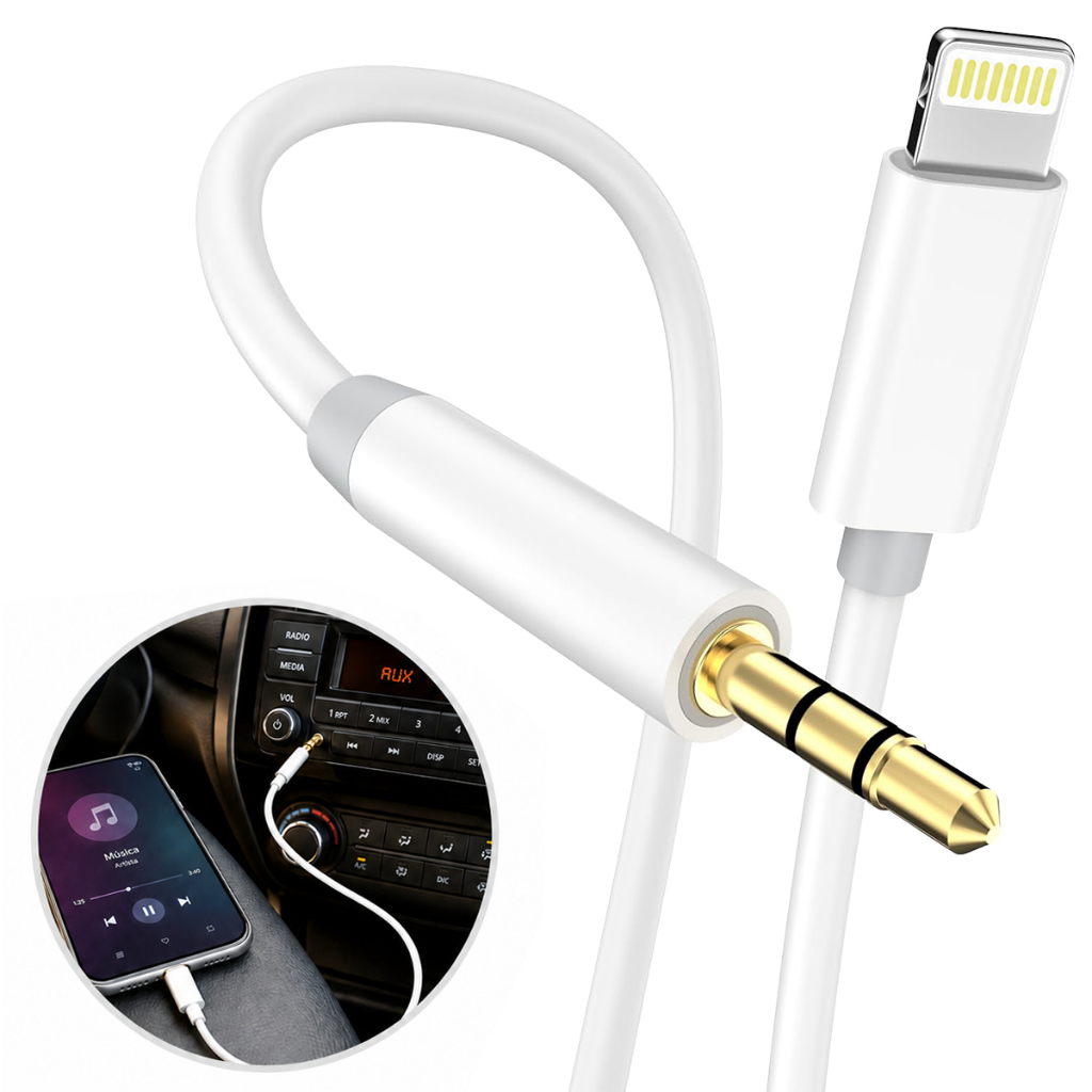 Cabo Auxiliar P2 para iPhone Lightning 1 Metro Áudio DAC Original Inova