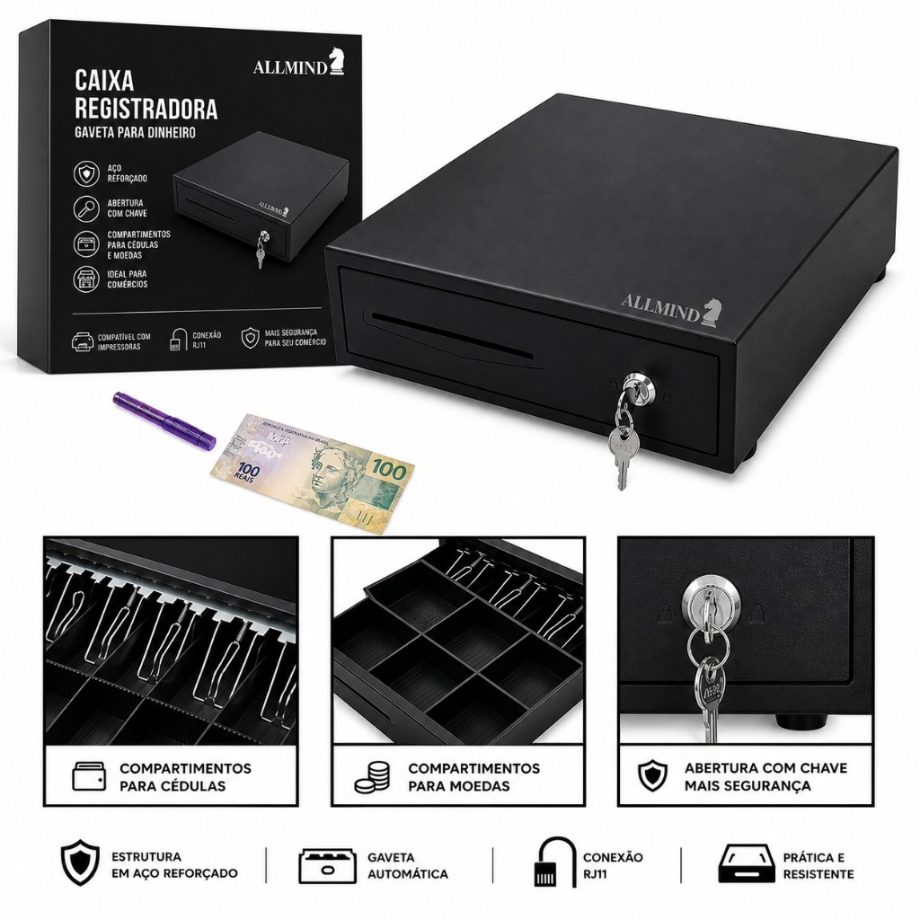 Caixa Registradora De Dinheiro Automática e Manual Com Caneta UV Detecta Nota Falsa